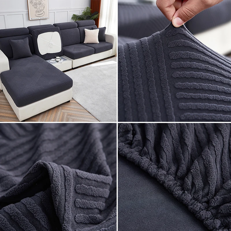 Stripe Jacquard Cushion Cover Velvet Solid Sofa Seat Cover for Living Room L-Shaped Corner Sofa Backrest Sofa Protector 5