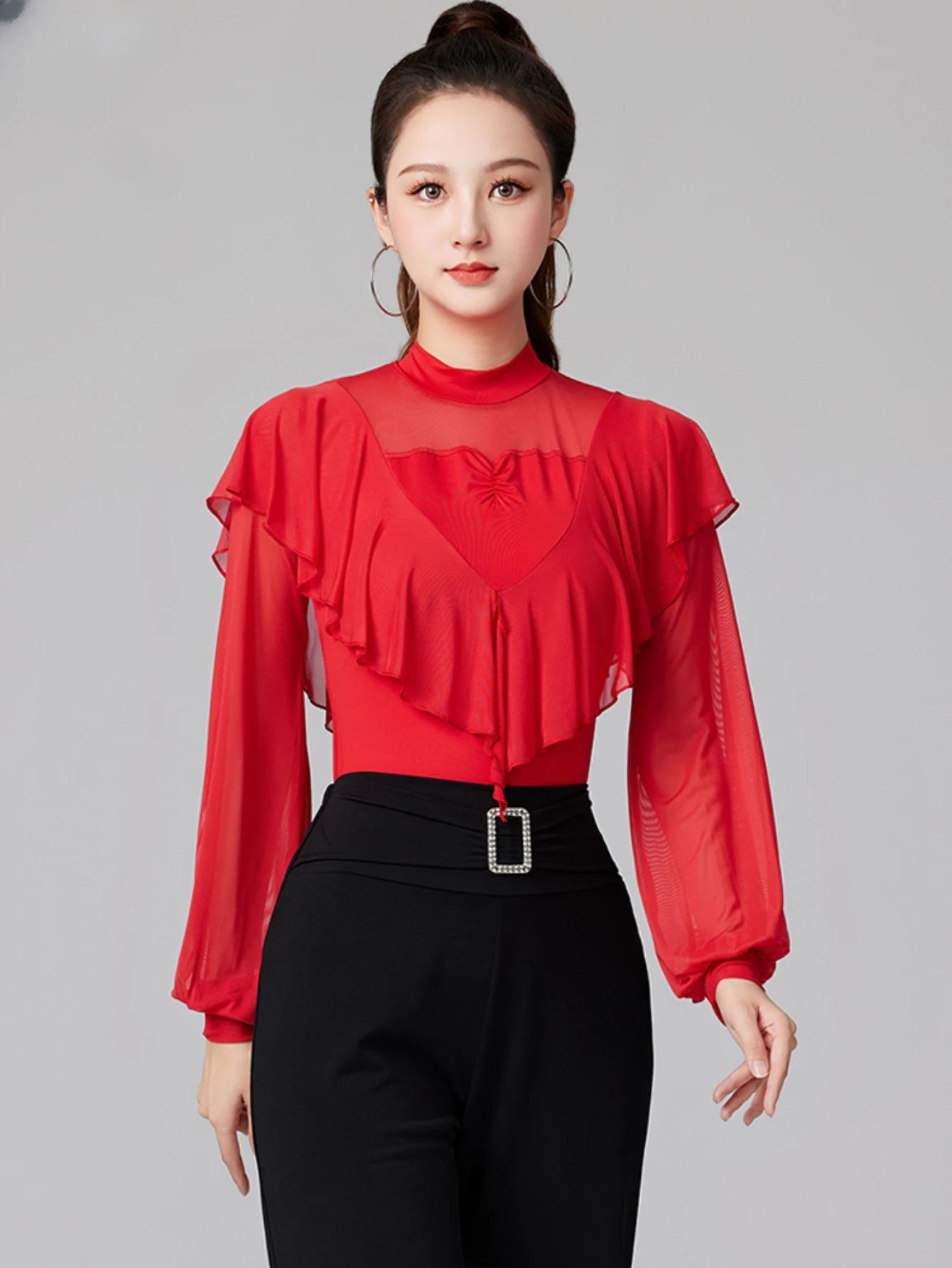 Women's Line Dance Tops Samba Party Latin Shirt Summer Adult Female Dance Long Sleeve Tops Performance Practice Clothes dance shirts