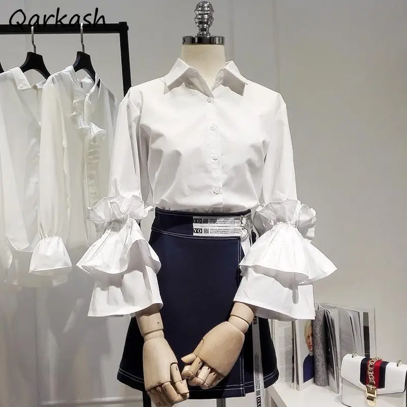 

Рубашки женские с оборками и расклешенными рукавами, дизайнерская Повседневная уютная весенняя одежда для школьниц в стиле ольччан, повседневная универсальная элегантная уличная одежда, новинка