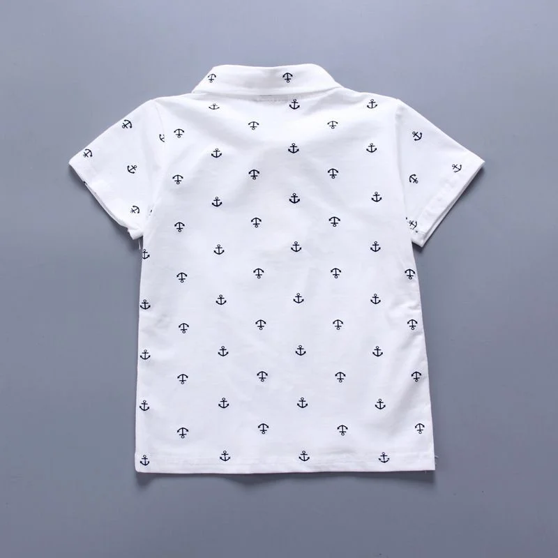 Toddler Baby Boys 2Pcs Summer Outfit Anchor Print Short Sleeve Polo Shirt Elastic Waist Khaki Casual Shorts Clothes Set 4