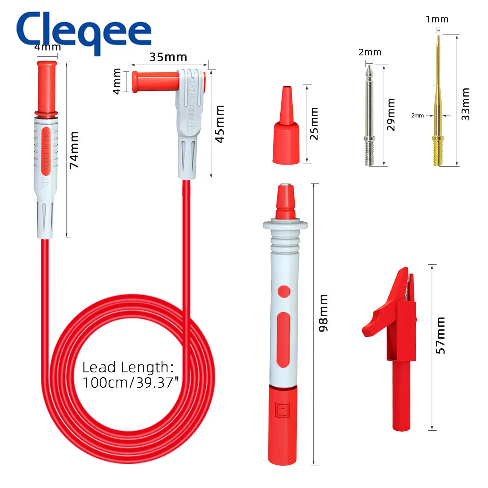 Cleqee P1300B 16PCS 4mm Banana Plug Multimeter Test Leads kit+Replaceable Test Probe Needles+Alligator Clips+Test Probe Pens