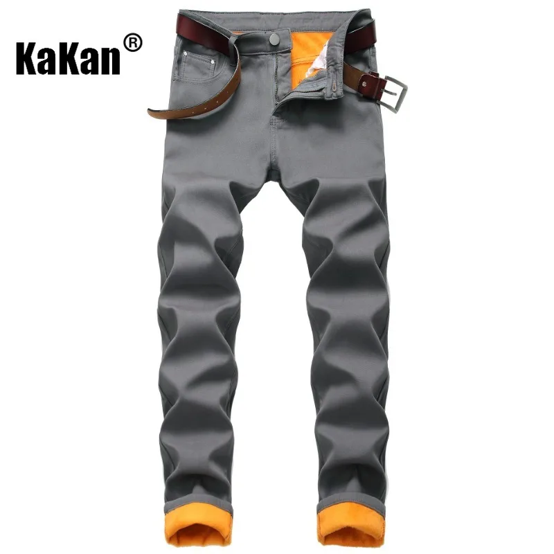 Kakan - European and American New Winter Plush Composite Warm Jeans for Men, Straight Fitting and Thickened Long Jeans K10-7003
