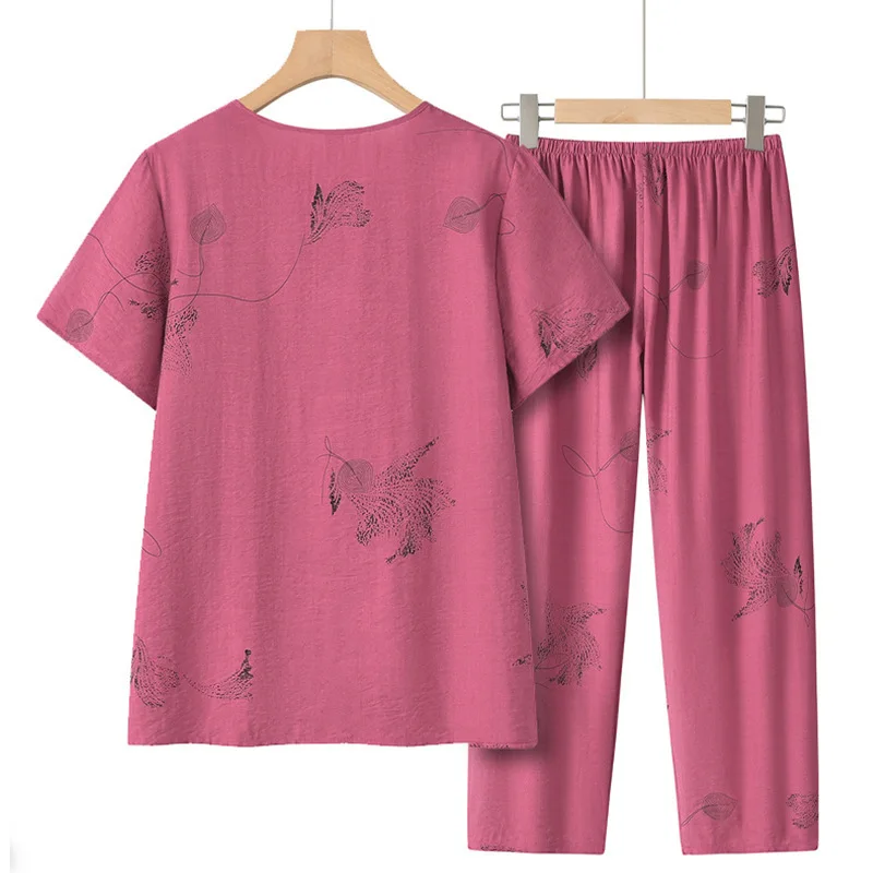 New Women's Summer Pajama Sets Casual Short Sleeve Suit Loose Pijama Feminino Plus Size Homewear Grandma Two-piece pyjama femme