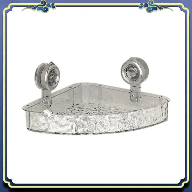 No-Drill, Light Luxury Style Glacier Pattern Suction Cup Shelf,Bathroom Shower Organizer Easy Install Transparent Fan Style