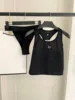 2025 Summer New Women's Sports Knitted Sleeveless Tank Top Triangle Pants Fitness Running Sports Set 1