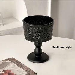 Elegant French Retro Black Frosted Glass Candle Holder - High - End Aromatherapy Decorative Ornament (Sunflower style)