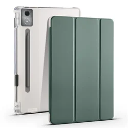 Enhanced Tablet Case with Trifold Stand and Pencil Holder - Transparent Back Cover for XX Pad Pro 12.7 2025 (Dark green)