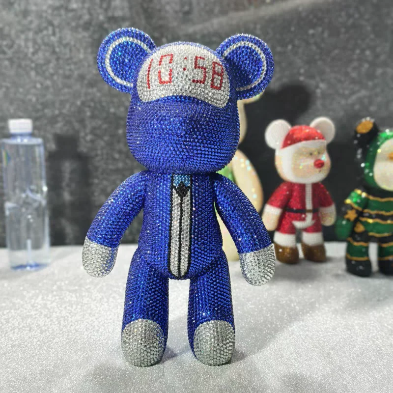 Anpassbare Uhr Bär Statue DIY Blinged Glänzendes Tierspielzeug Handgemachtes Mosaik Kreuzstich Home Dekoratives Kindergeburtstagsgeschenk – Detail 5