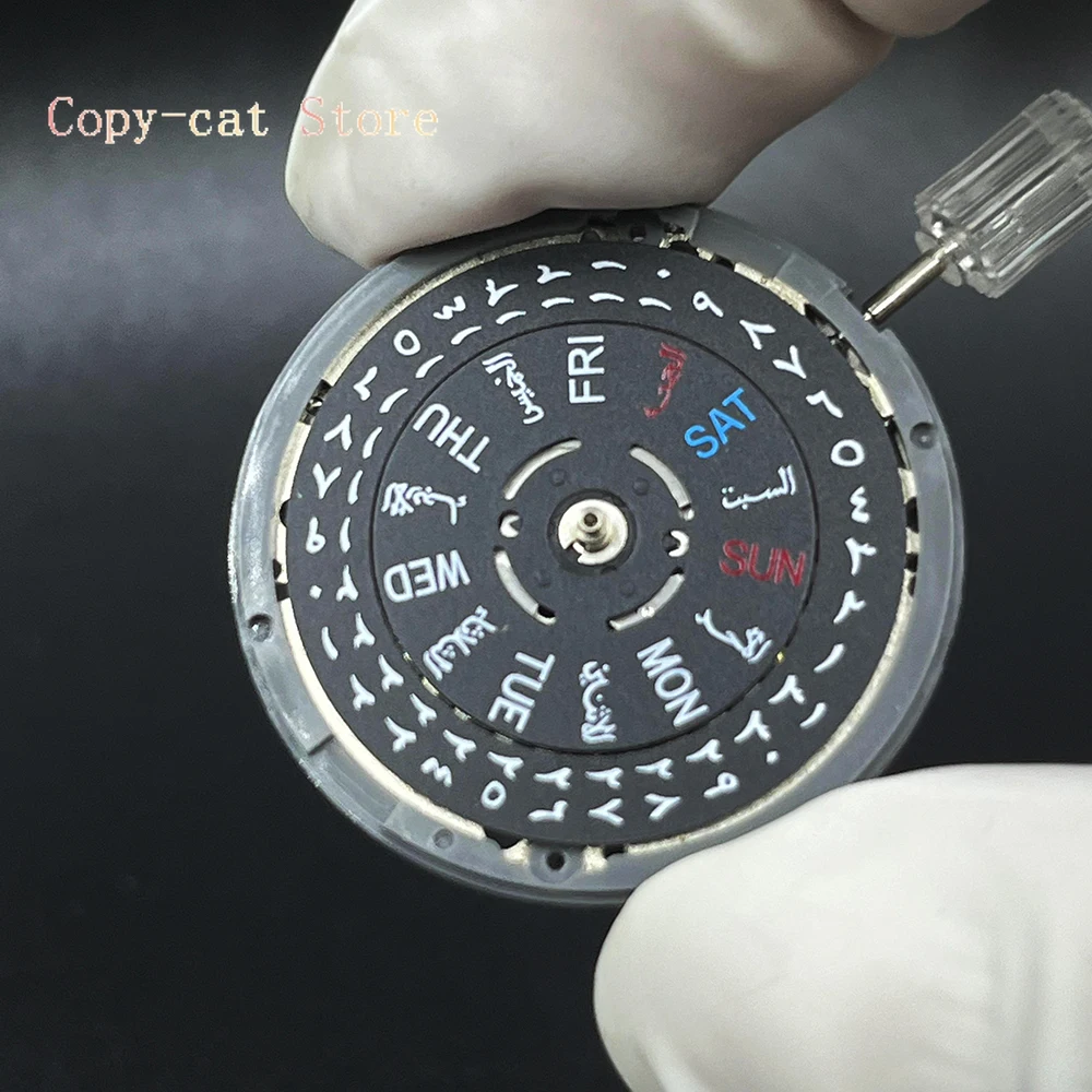 Mod NH36A 아랍어 버전  NH36 자동 기계식 무브먼트 블랙 화이트 Datewheel Crown at 3.0 3.8 O'Clock
