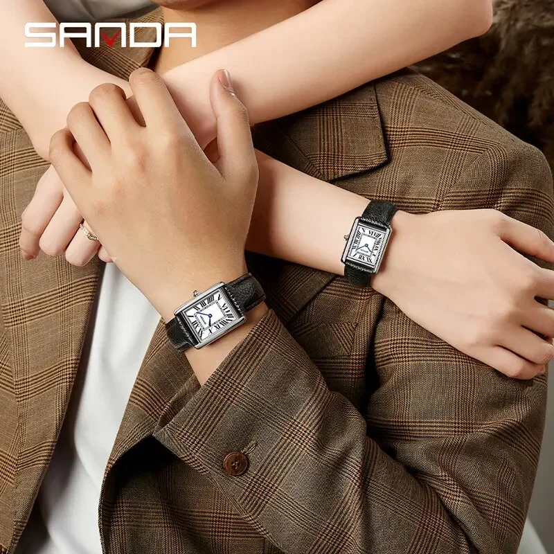 SANDA 9031 Luxury Couple Watch Wear Resistant Leather Strap Square Dial Waterproof Sport Casual Women Men Quartz Watches Reloj 5