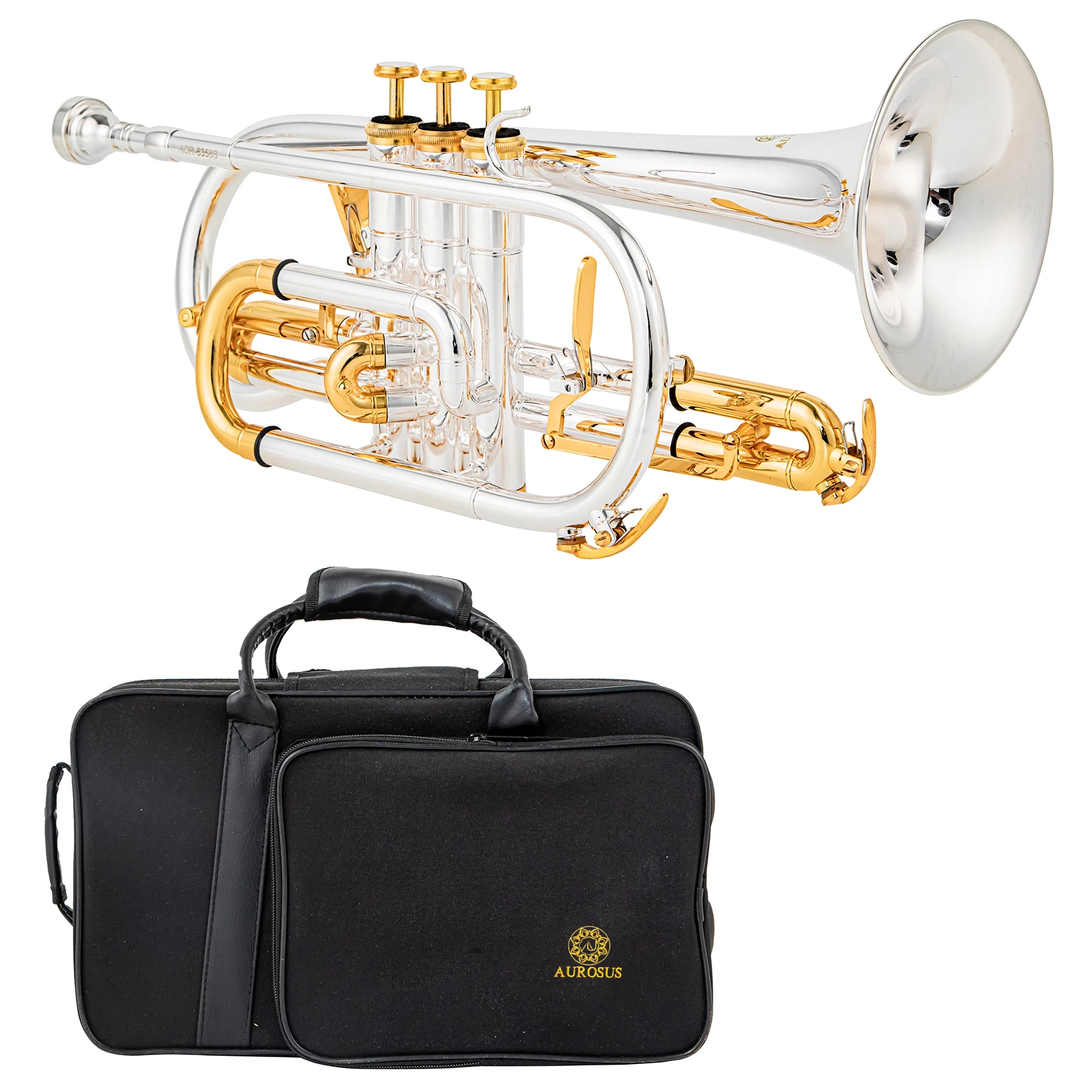 AUROSUS ACR-8358S Silver Plated Double Trigger Cornet Horn B-Flat Monel Valve W/Case