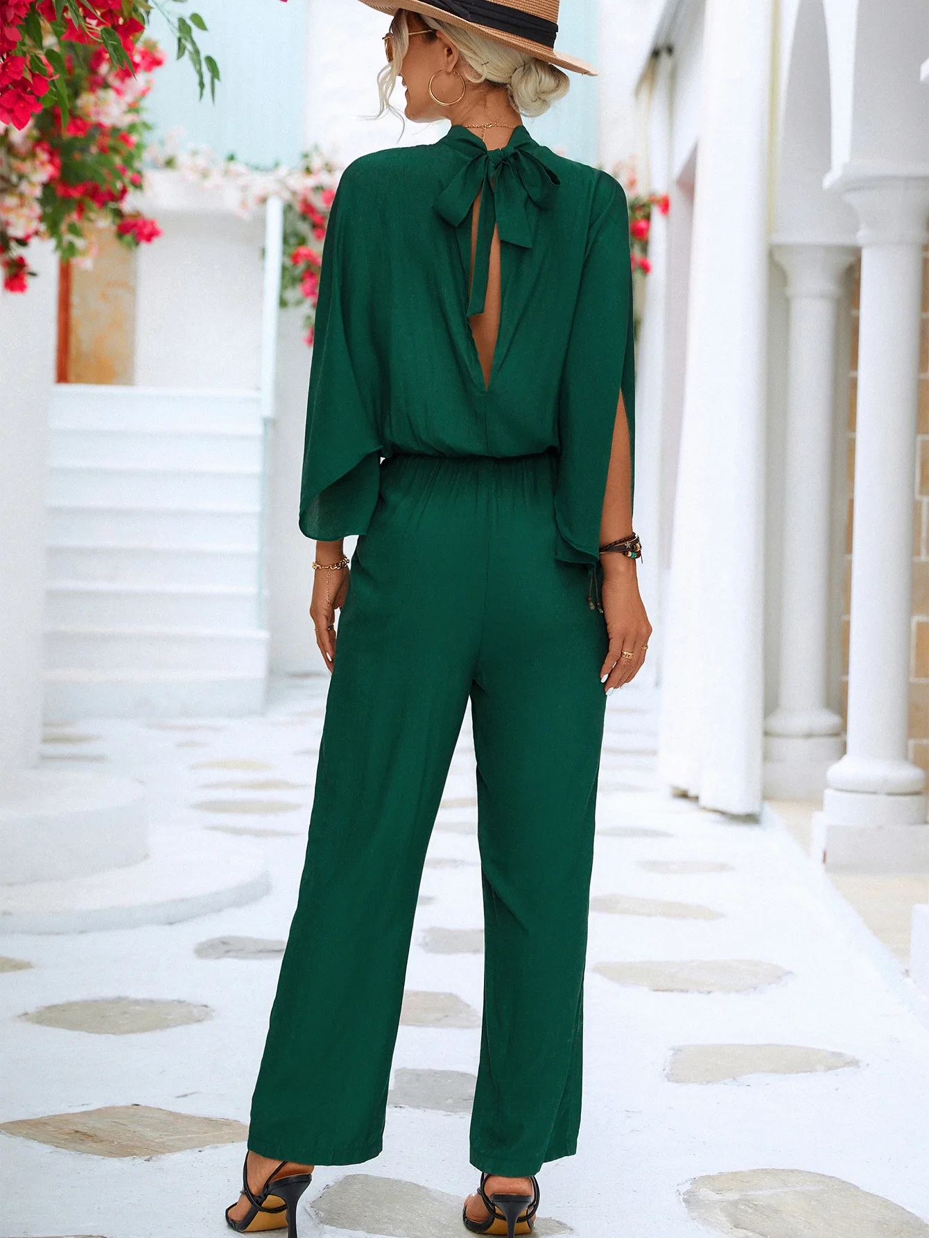 Elegant Women Jumpsuits Spring Loose Stand Collar Split Sleeve Office Romper Fashion Solid colors Overalls Streetwear Female