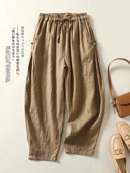 Cotton Pants For Women Vintage High Waist Trousers Casual Summer Loose Bandage Pantalon Femme 2026 New Bottoms Chinese Style