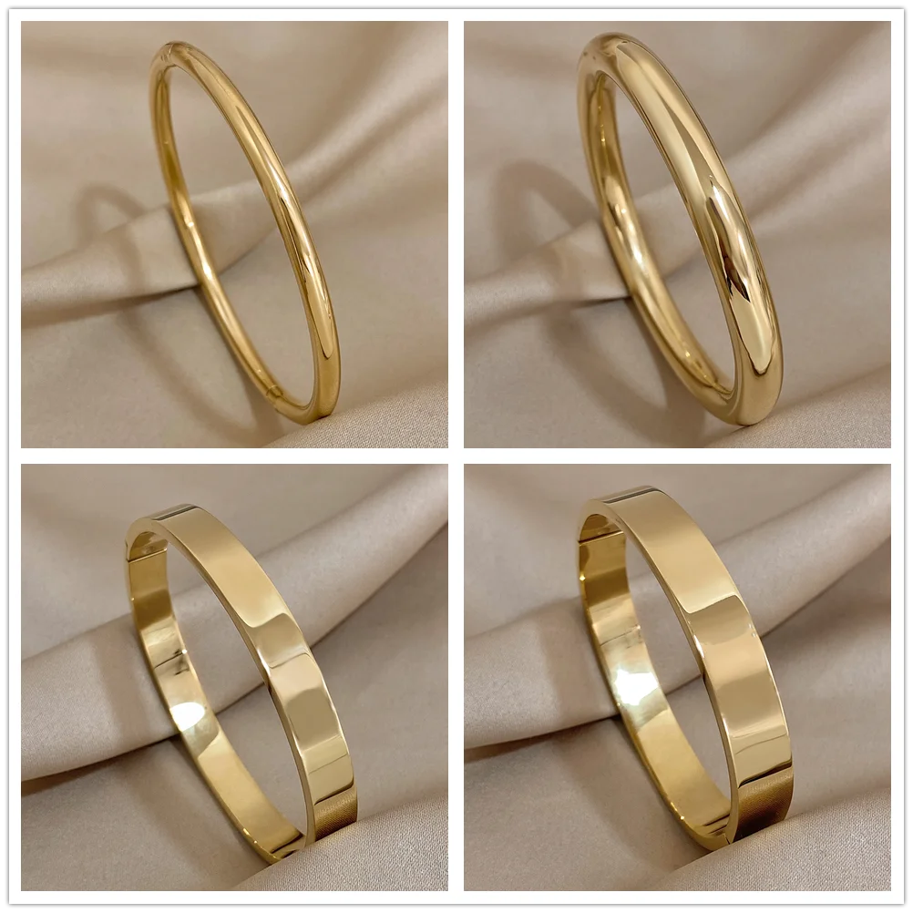 Edelstahl-Armreif, glänzend, einfarbig, dickes Armband für Damen, Manschettenarmband, glatter Charme, vergoldete Armbänder, Schmuck – Detail 2