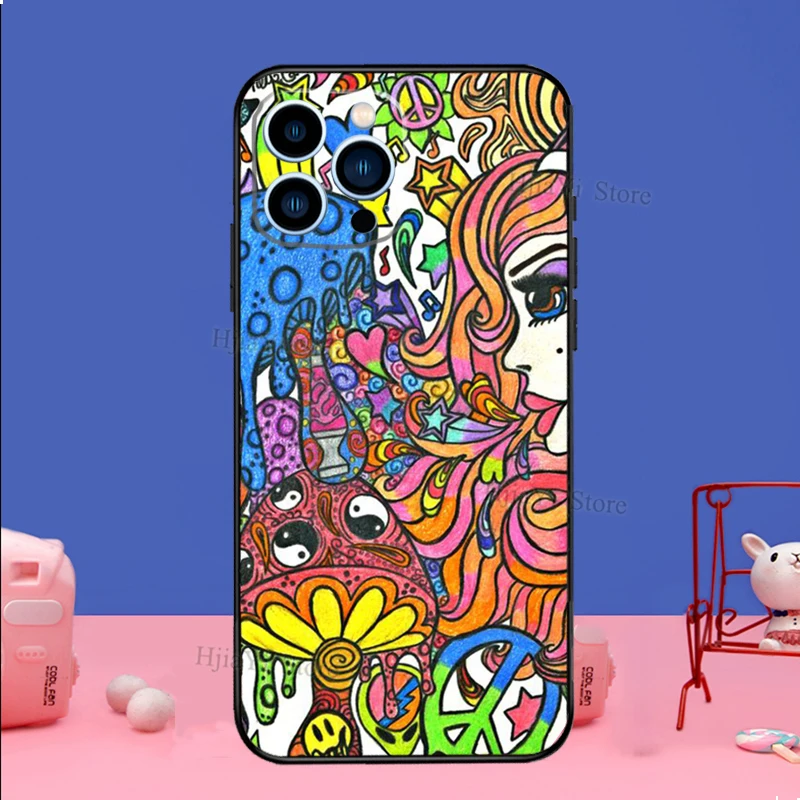 Trippy Custodia Per IPhone 14 Pro Max, Collage Estetico Psichedelico, Cover In TPU Morbido Antiurto, Bordi Rialzati, Protezione Fotocamera, Stampa Vivida