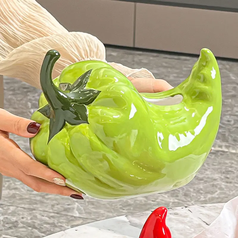 Creative Ceramic Cute Green Red Chili Peppers Shaped Tissue Box Light Luxury Napkin Box Home Living Room Bedroom Decoration, 1Pc
