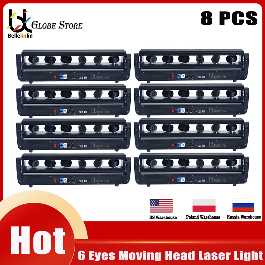 

0 Tax 8Pcs New Years Laser Moving Head Light Moving Beam Laser Lamp 6 Eyes RGB DMX Stage Beam Effect Lighting for DJ Disco Party