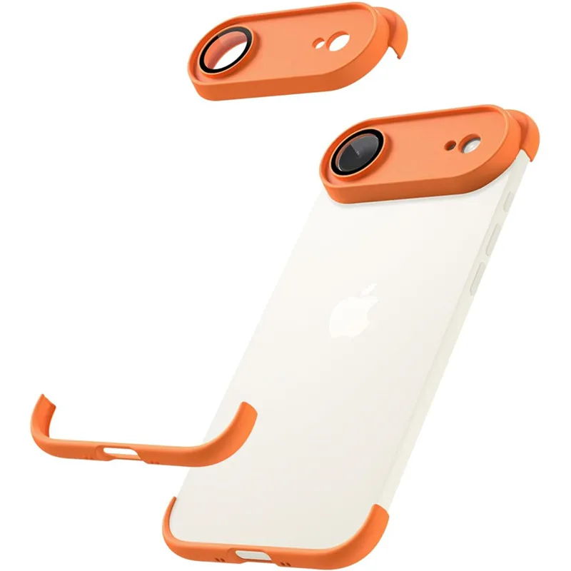 Sleek Orange Frameless Corner Case with Camera Lens Protector