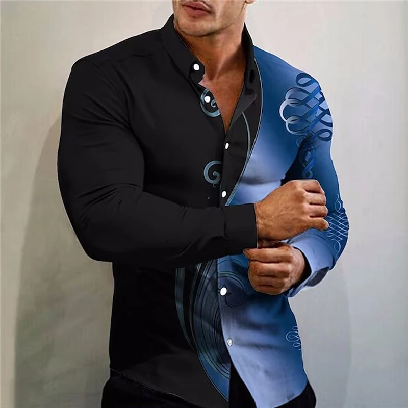

Luxury Fashion Long Sleeve Shirts For Men Casual Oversized Shirt Stripe Print Button Top Men's Clothing Club High Quality Blouse