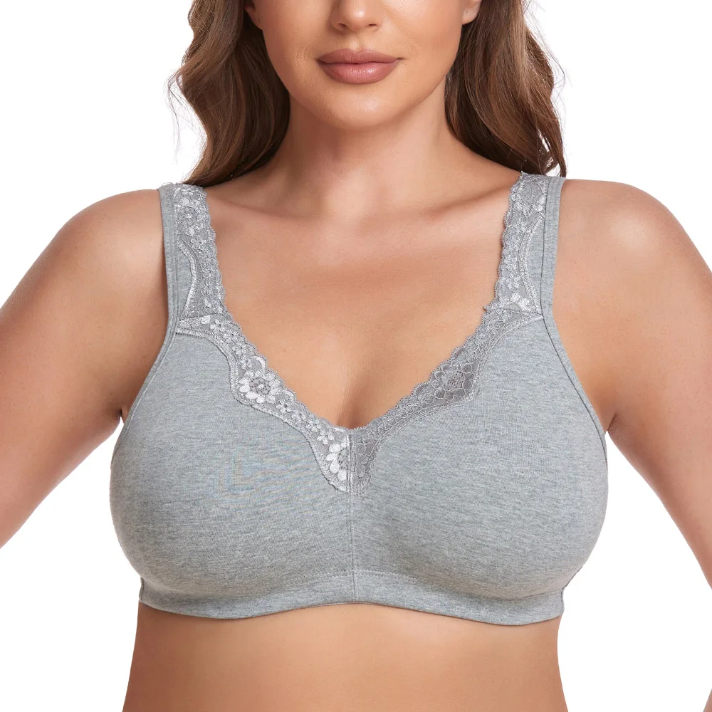TELIMUSSTO Women's Floral Lace Cotton Bra Plus Size Wire-Free Non-Foam Comfort Wide Straps Full Coverage Sleep Underswear