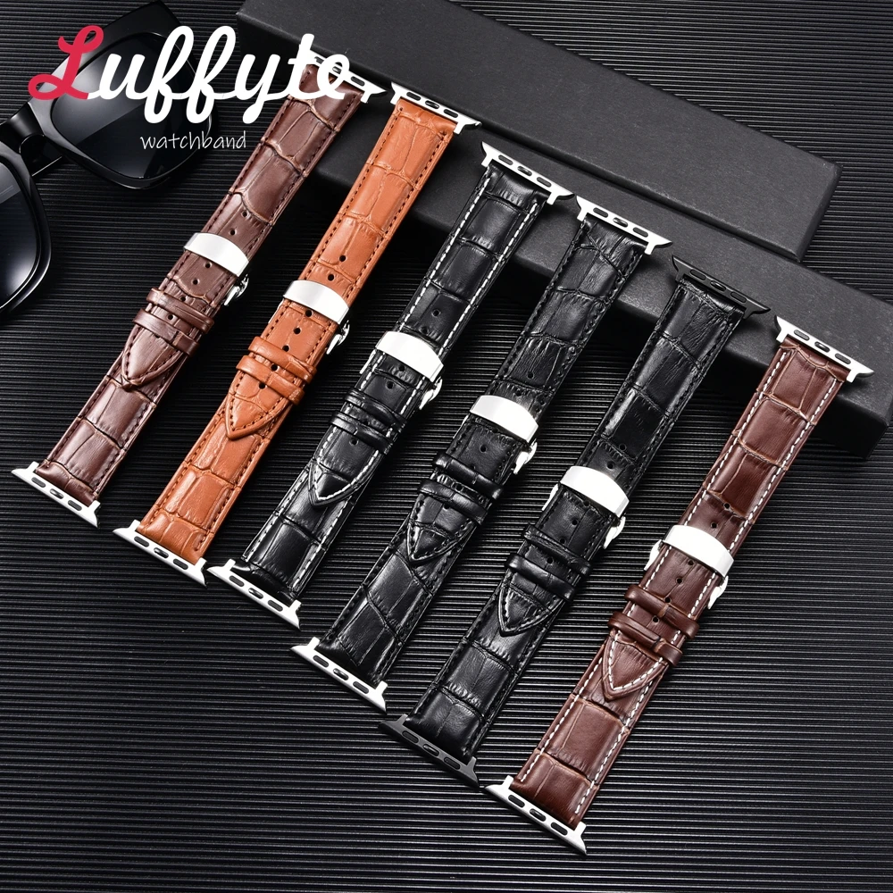 Genuine Leather Bamboo Patterned Business Watchband