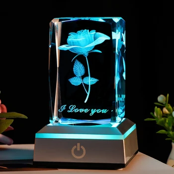 3D Rose Crystal LED Colorful Night Light, Birthday, Christmas, Valentine's Day Anniversary Gift for Girlfriend, Wife, and Mother 1