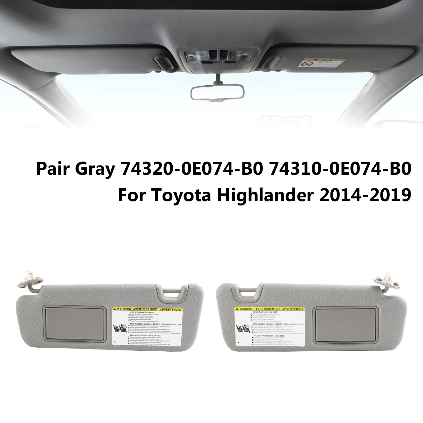 

Areyourshop Left or Right Sun Visor W/Vanity Light Gray 74310-0E074-B0 For Toyota Highlander 2014-19