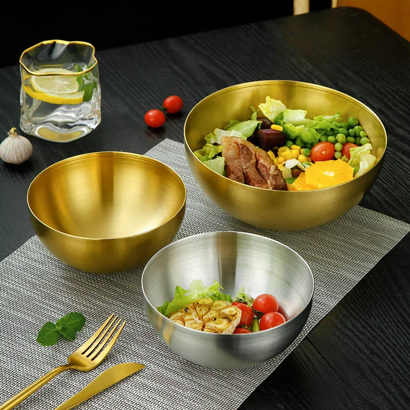 Korean Stainless Steel Salad Bowl Titanium Gold Noodle Bowl Single