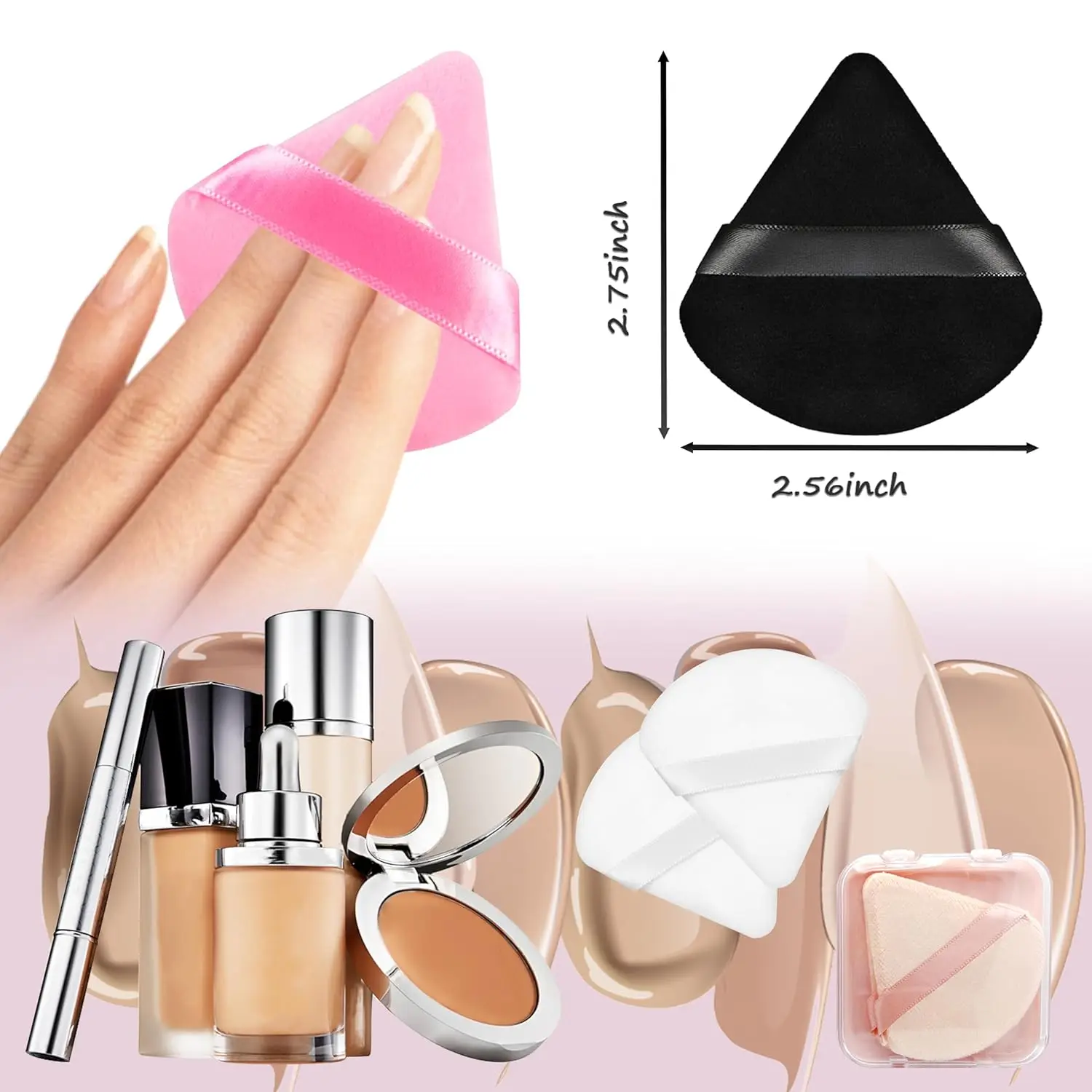 8Pcs Powder Puff Set w/4 Travel Cases |Triangle Reusable Puffs for Loose/Foundation Powder | Professional Makeup Applicators Kit