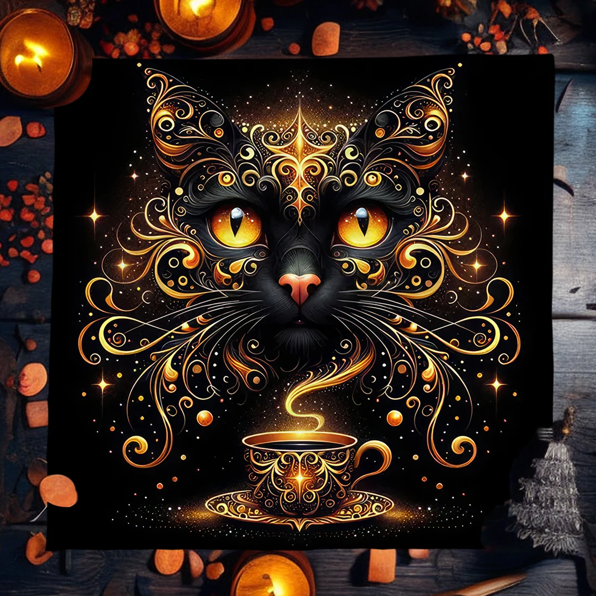 Gold Witchcraft Cat Altar Cloth Tarot Tablecloth For Spread Tarot Reading Cover Starry Sky Divination Tarot Mat Altar Decor Pad 3