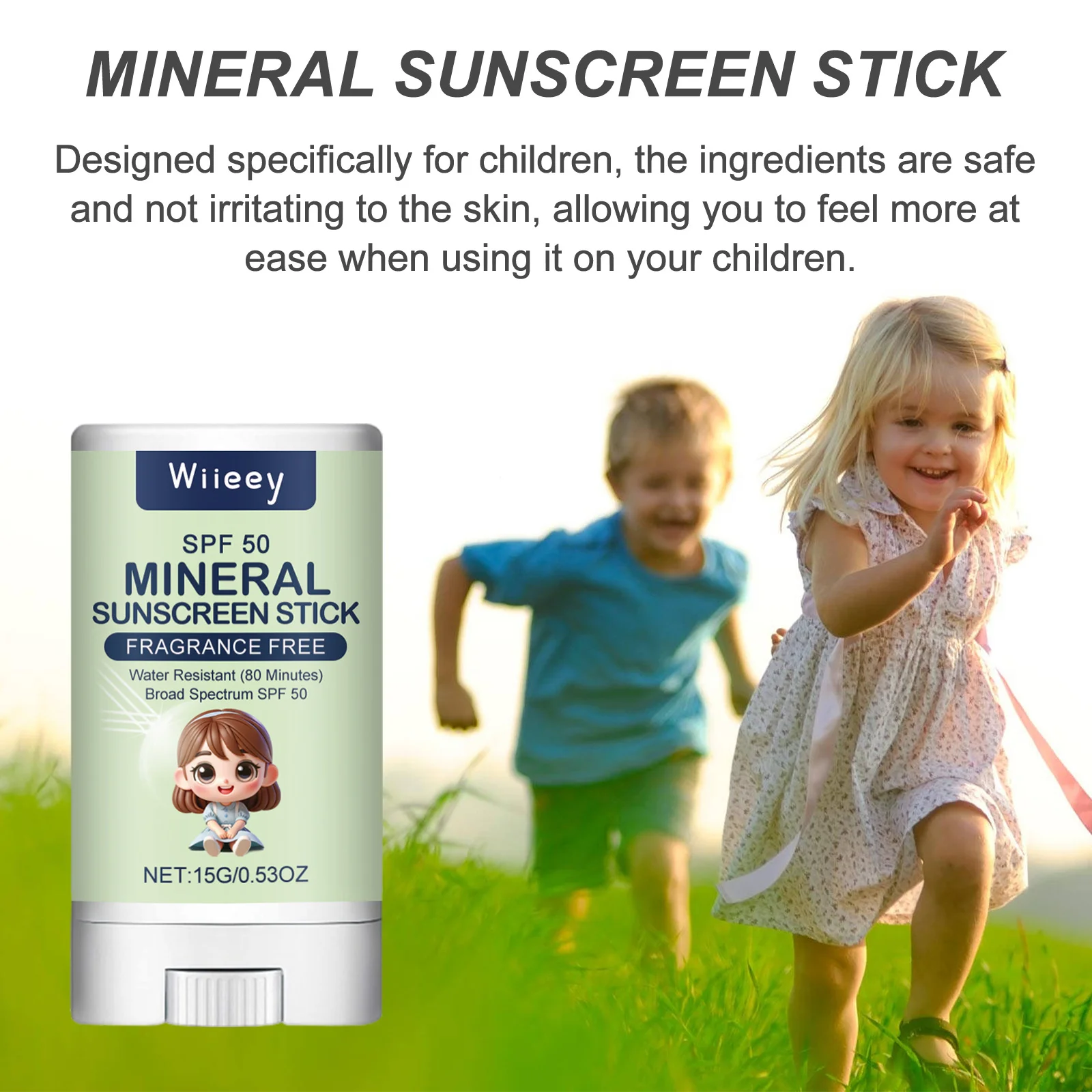 Kids Mineral Sunblock Stick Lasting Sun Protection Anti Solar UV Sunburn Refreshing Mild Nourishing SPF50+ Face Sunscreen Stick