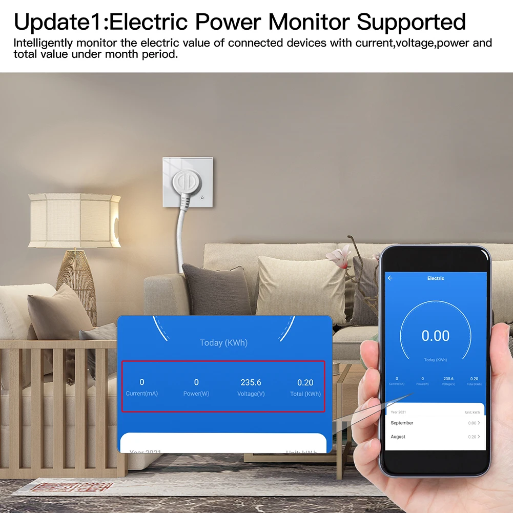 Smart Socket WiFi Tuya 16A Glass Panel Outlet Power Monitor Touch Plug Relay Status Light Mode Adjustable Smart Life App Alexa