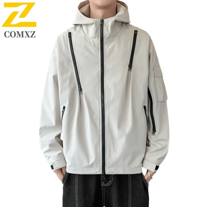 COMXZ Rainproof Coat Windproof Waterproof Lightweight Outdoor Travel Work Biker Jacket Climbing Scratch Resistant Mens Outerwear