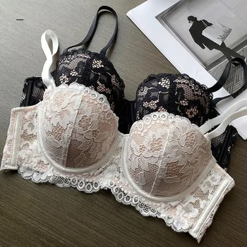 Donne 1/2 coppa reggiseno di pizzo Sexy biancheria intima con ferretto floreale signore reggiseni Push Up femminile reggiseno confortevole mezza tazza reggiseno Lingerie 1