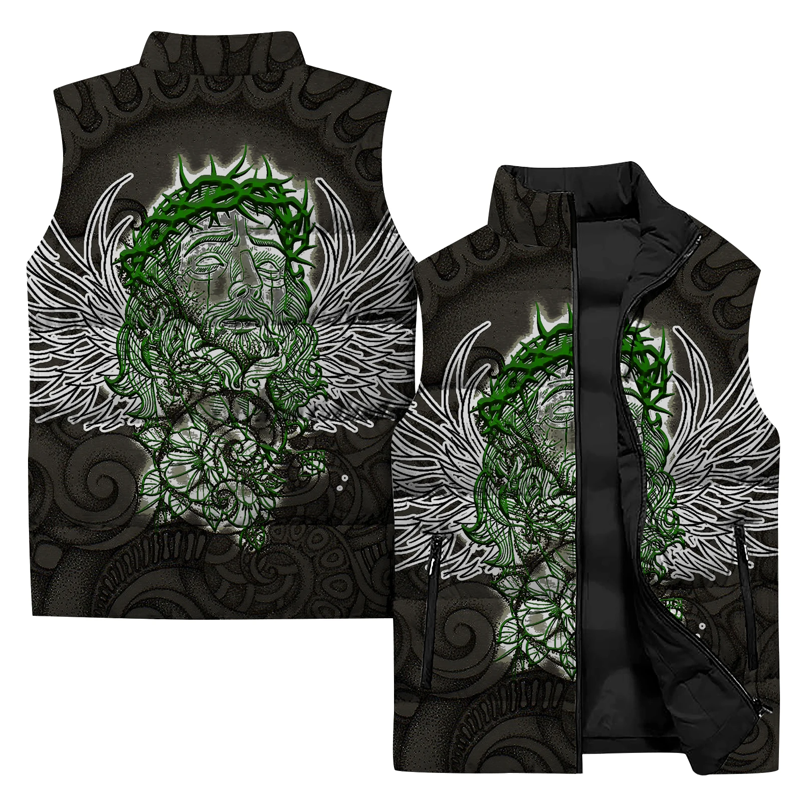 thumbnail image 1 of Chaleco sin mangas para hombre, diseño de moda, estampado 3D de diablo, chaleco para hombre, ropa informal cálida para fiestas y deportes al aire libre para uso diario, 1 of 5