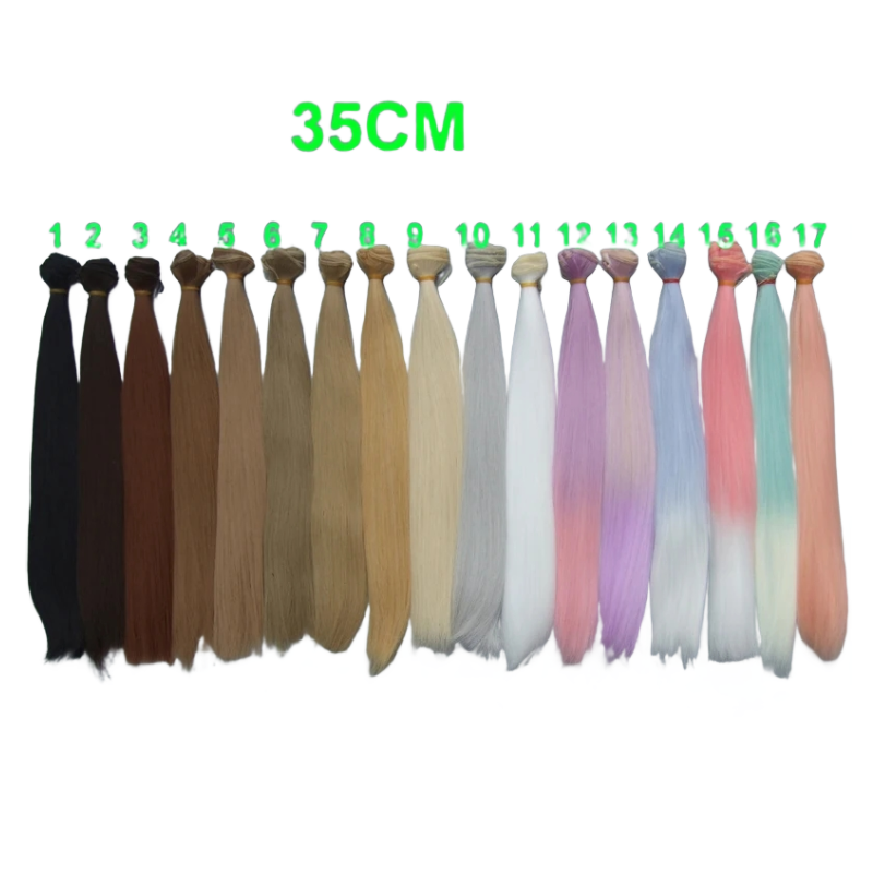 35cm Long Doll Hair Black White Green Brown Color Orange Yellow Color Straight BJD Handmade Fabric Art Doll Wigs