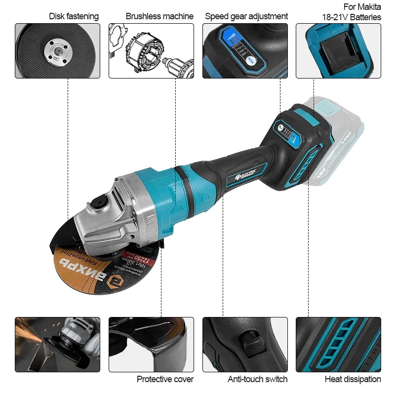 125mm Cordless Angle Grinder 10000rpm Hand-held Brushless Metal Polishing Tool Wood Cutter For Makita 18v Battery 2