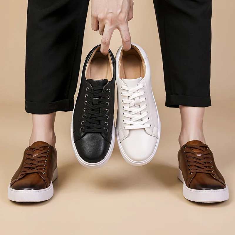 VIPOL Real cowhide casual shoes classic four seasons men's white shoes thick sole light men's sports shoes 4