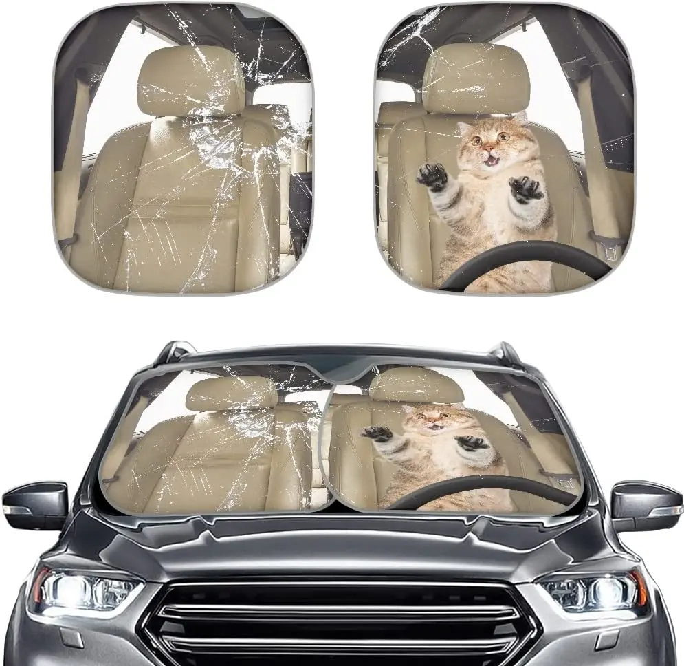 

Dajingkj Funny Cat Driver Design Car Sun Shade Windshield Sunshade for Women 2 Packs Fit UV Protect Foldable Accordion Universal