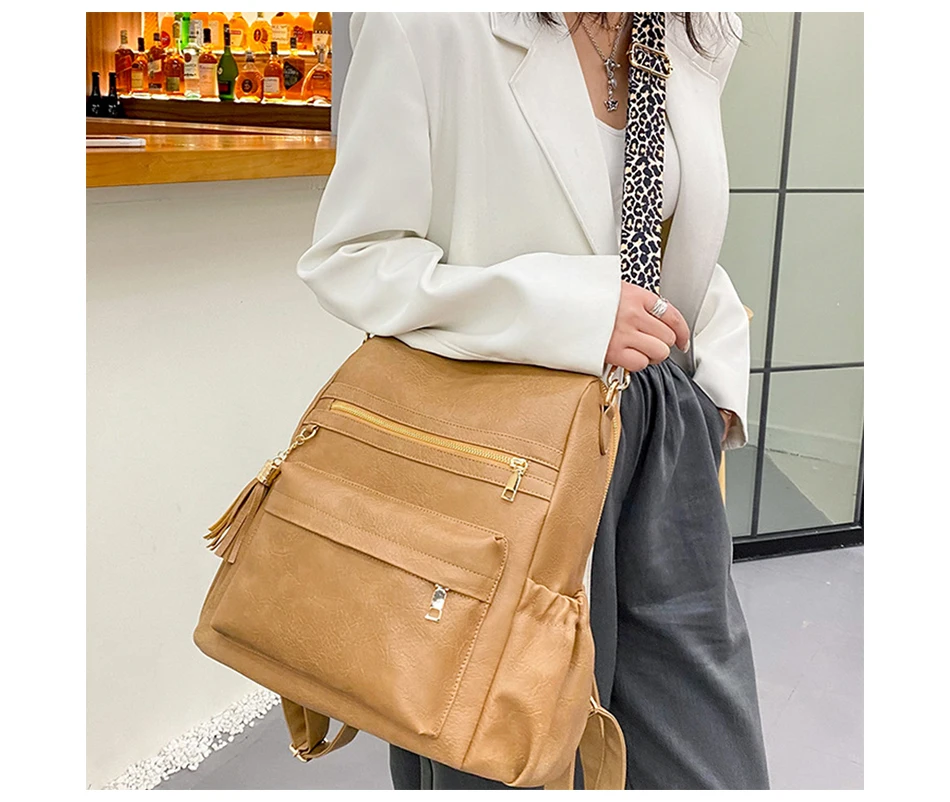 Scuola invernale da donna in pelle PU casual per ragazze adolescenti Zaino da viaggio Borse a tracolla leopardate moda vintage_voghion.com