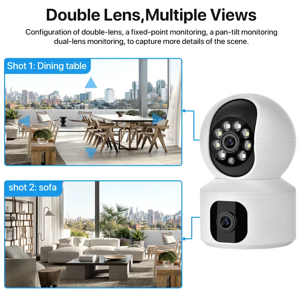 8MP WiFi IP Camera Dual Lens Baby Monitor Color Night Vision PTZ Human Automatic Tracking Video Smart Home Surveillance Cameras 2