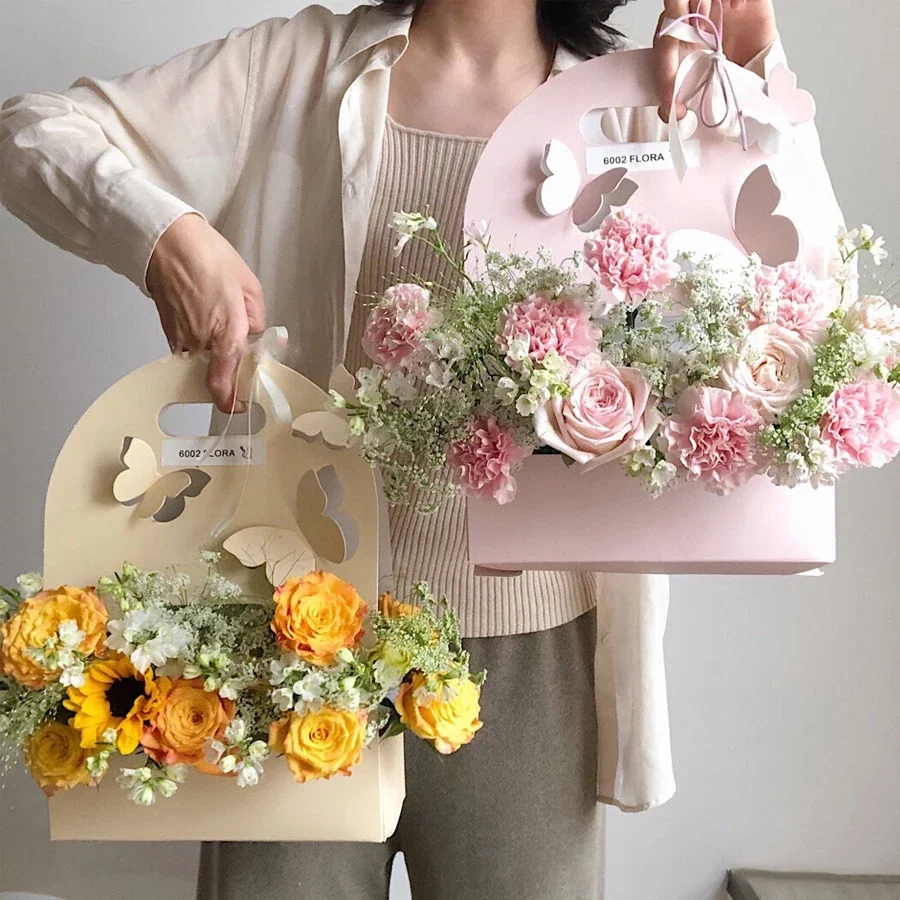 Wedding Favour Boxes Party Gift Bags Flower Bouquet Bags 3d Butterfly Carrier Bag Floral Arrangement Paper Package