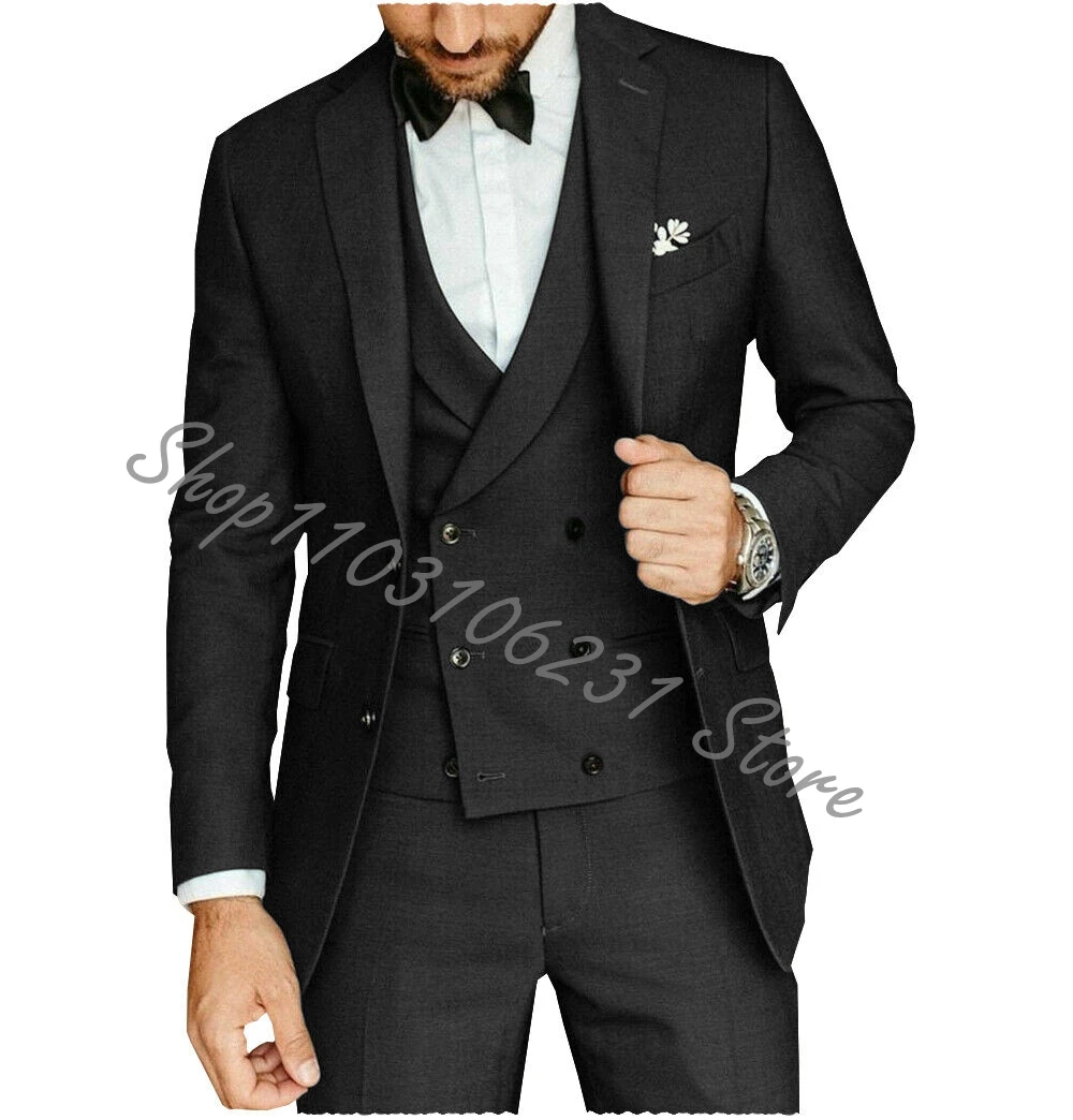 Green Men Suit Blazer 3 Piece Formal Wedding Notched Lapel Casual Tuxedo for Prom Groomsmen Suit Jacket+Vest+Pants Costume Homme