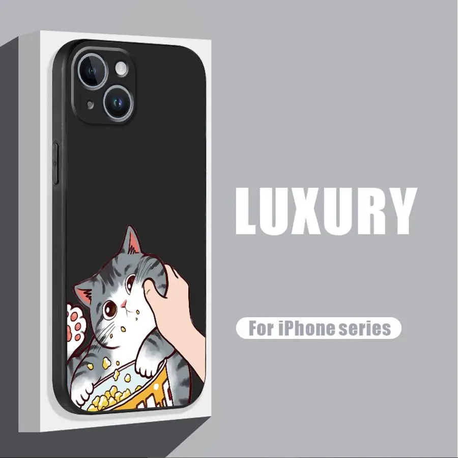 Cartoon Cute Cat Matte Black Soft Phone Case