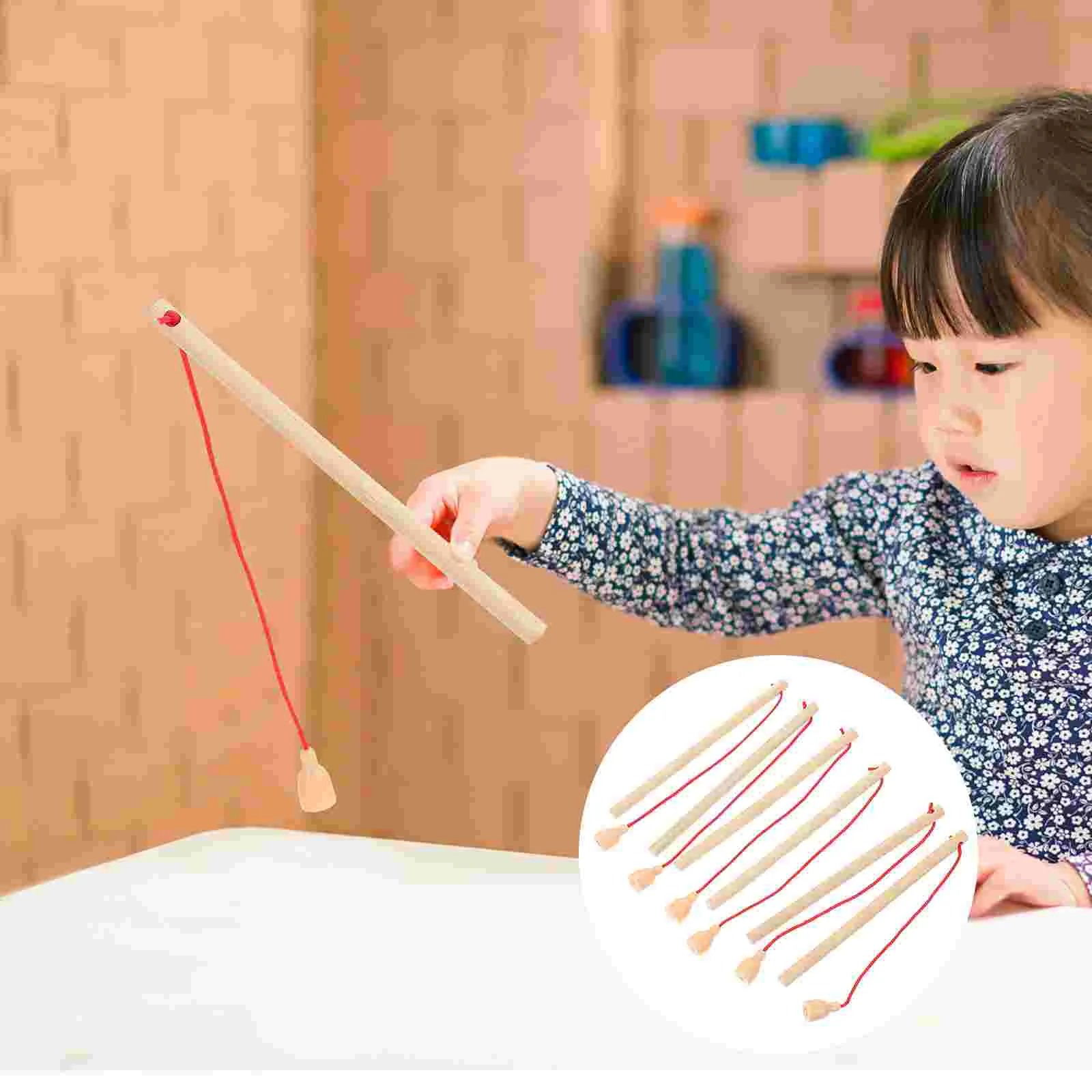 

6/12pcs Wooden Magnetic Fishing Rod Toys Catching Game Magnet Fishing Poles For Children Early Educational Toys