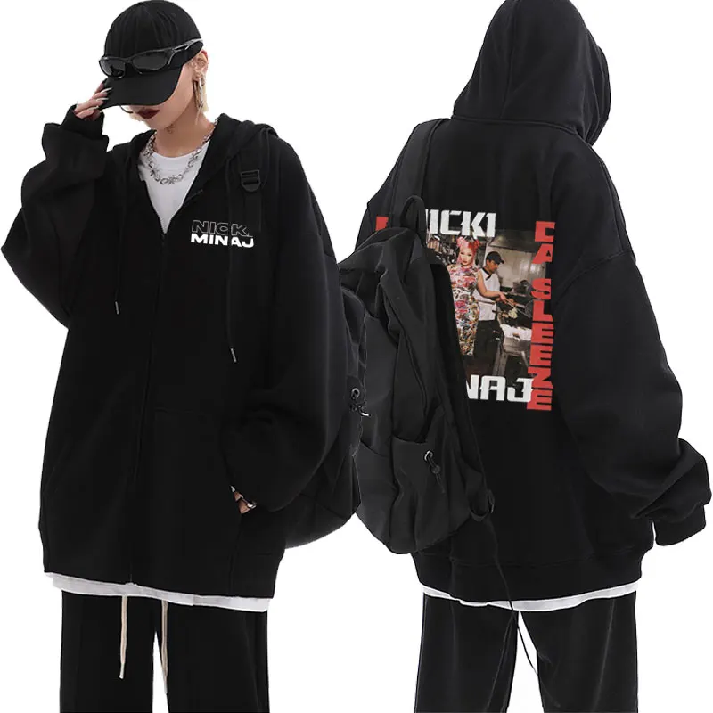 Rapper Nicki Minaj 2023 Music Album Red Ruby Da Sleeze Zipper Hoodie Men Women Vintage Hip Hop Sweatshirt Oversize Zip Up Jacket