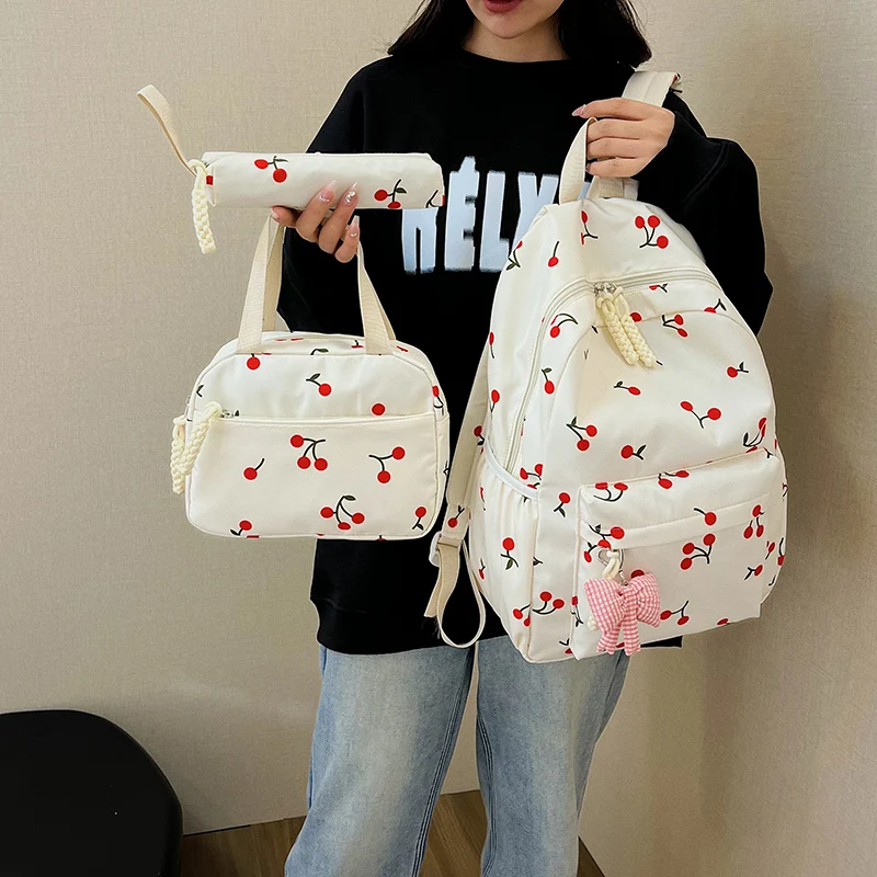 런치백과 필통이 포함된 3피스 귀여운 백팩 올매치 스쿨백 대용량 카와이 나일론 백팩 여행용 백팩