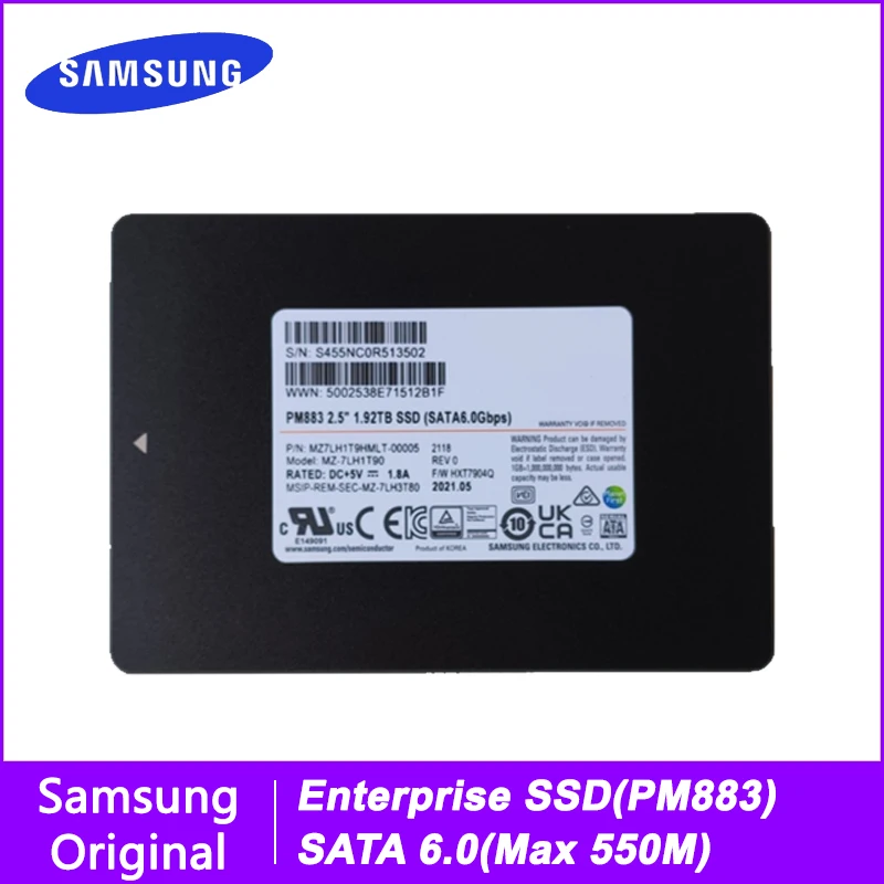 SAMSUNG PM883 SATA 6.0 Enterprise SSD 240GB 480GB 960GB 1.92TB 3.84TB 7.68TB Internal State Disk Hard HDD Server