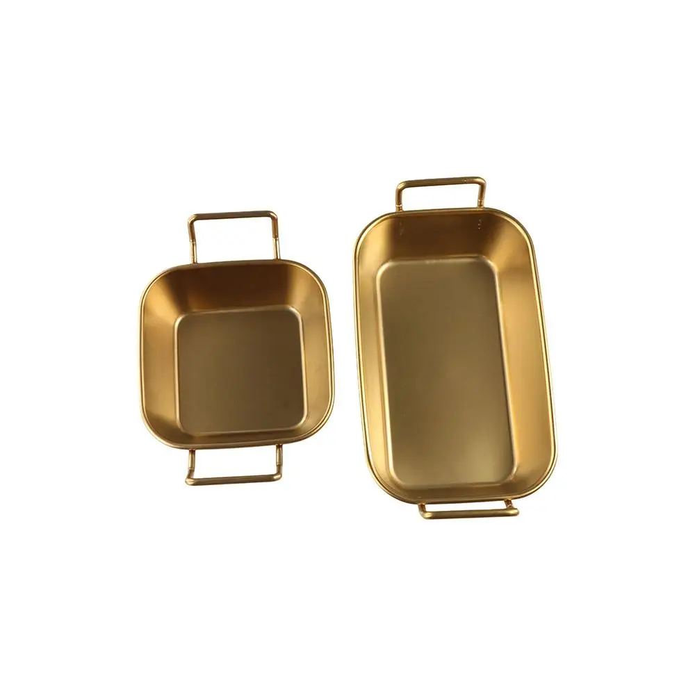 Stainless Steel Plates Snack Dish Basket With Handle Korean Stainless Steel Plate Durable Square Snack Plate Silver and Gold Fried Food Trays Food Storage