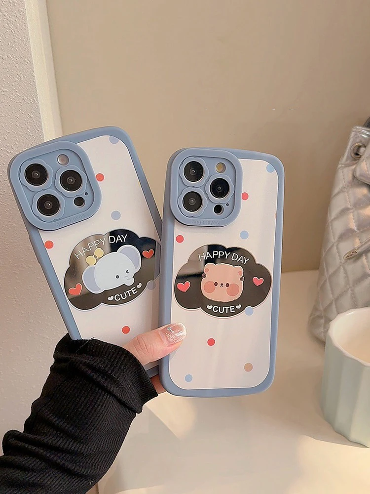 Bear Elephant Makeup Mirror Phone Case For iPhone